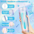 Tujoe 12 Pack Iridescent Skinny Tumbler with Lid Straw Insulated, 16 oz - Image 2