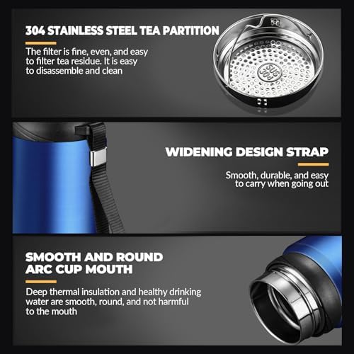 60 oz Smart Water Bottles with Digital Temperature Display Coffee Tea Infuser Bottle LED Thermal Cup Double Walled Vacuum Insulated Stainless Steel Flask Leak Proof Travel Mug Keep Warm (blue) - Image 6