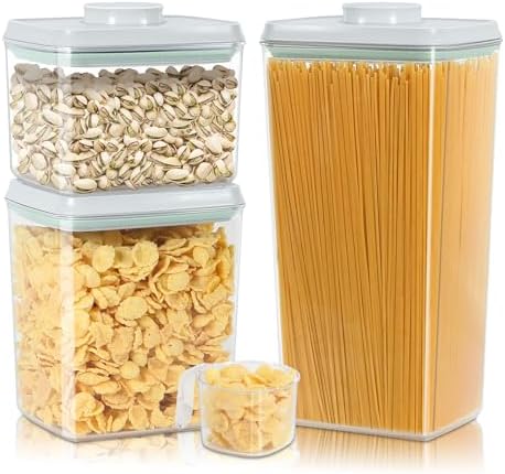 3 Pack Pasta Sugar Storage Containers with Pop-up Lid 1.26 + 2.11 + 3.48 Qt by TBMAXS