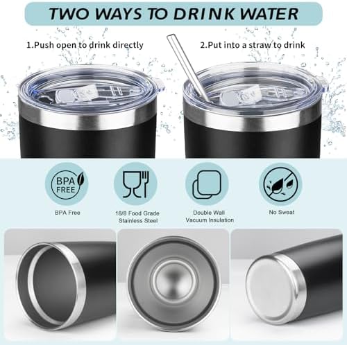20oz Tumbler with Straw and Brush, Stainless Steel Vacuum Insulated tumbler, Double Wall Insulated Coffee Tumbler for Outdoor, Home, Travel,Office (Black,4pcs) - Image 3