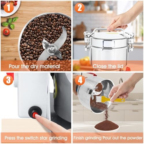 2500g Commercial Grain Grinder - 3000W Heavy-Duty Electric Mill for Coffee, Spices, Nuts & Grains | 32000 RPM | Industrial Stainless Steel | 5 Blades System | for Home & Restaurant Use - Image 3