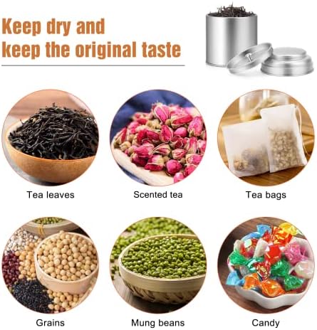TRISCO Tea Tin with Airtight Double Lids for Loose Leaf Tea Storage, 8 Fl Oz Kitchen Small Tin Can and Tea Canister for Tea Coffee Sugar Candy Spices Christmas Gift, 6PCS Silver + 6PCS Gold - Image 3