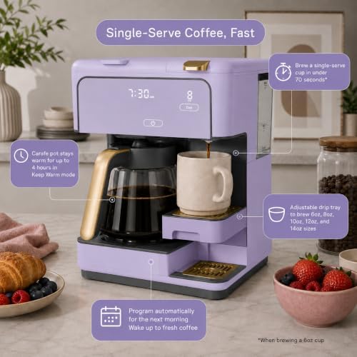 Multi-Brew Coffee Maker – 12-Cup Carafe & Single-Serve Pod or Grounds, Iced Coffee Mode, Programmable Touch Display, Includes Filters (LAVENDER) - Image 5