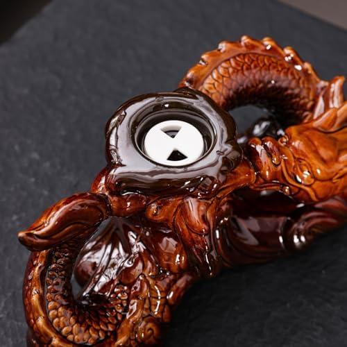 Ceramic Teapot with Infuser Chinese Gongfu Tea Set, 8 Cups, Semi Automatic Dragon Design for Loose Leaf Tea - Image 3
