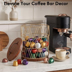 Gold Coffee Pod Holder Geometric V-Shape Wire Storage Basket with Wood Lid - Image 3