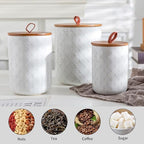 White Ceramic Canisters Set with Airtight Lids, 82/48/30 oz Coffee Canisters Sets for the Kitchen, Large Jars for Flour, Sugar, Pasta, Coffee, Cookies, Tea - Set of 3, Embossed Pattern - Image 4