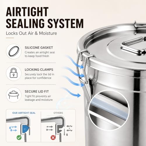 21L Stainless Steel Airtight Food Storage Container With Locking Lid - Image 5