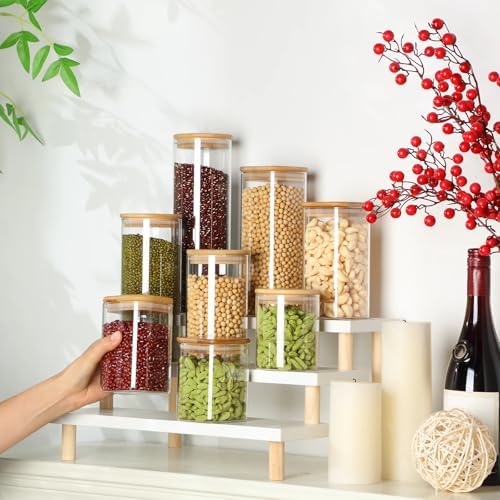 Qinyoung 24 Pcs Glass Storage Jars Square Round Food Storage Containers with Airtight Bamboo Lids Glass Canisters Pantry Jars Seasoning Organizer for Kitchen Spice Flour Cookie Coffee Beans Pasta - Image 6