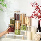 Qinyoung 24 Pcs Glass Storage Jars Square Round Food Storage Containers with Airtight Bamboo Lids Glass Canisters Pantry Jars Seasoning Organizer for Kitchen Spice Flour Cookie Coffee Beans Pasta - Image 6