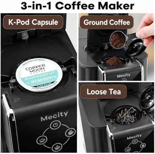 Mecity Coffee Maker 3 in 1 Single Serve Coffee Machine, Compatible with K cup Capsules, Instant Coffee Pot, Tea maker, 6,8,10 Oz Cup, Removable 50 Oz Water Reservoir, 120V 1150W, Dark Grey - Image 4