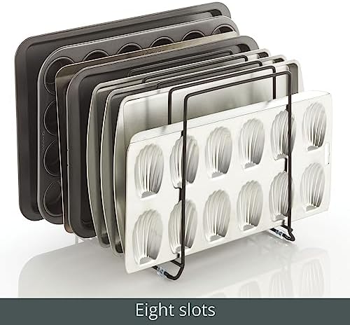 mDesign Large Metal Wire Organizer Rack for Kitchen Cabinet, Pantry, Shelves - Holder with 8 Slots for Baking Sheets, Skillets, Frying Pans, Pots, Lids, Cutting Boards, and Appliances - Black - Image 6