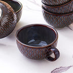 Coffeezone Set of 6 Cups Vintage Design 12 oz Professional Barista Ceramic Latte Art Cappuccino Cups Set (Embossed Grey * 6) - Image 4