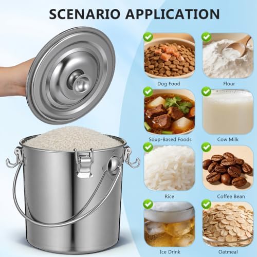 iplusmile Stainless Steel Airtight Canisters Container: 152 fl oz Airtight Clamp Lid Kitchen Food Storage Bucket for Rice Flour Grain Coffee Bean Flour Oil Sugar Milk - Image 3