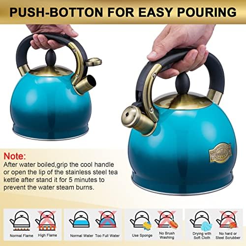 Whistling Tea Kettle Stove Top Teapot, Stainless Steel Teakettle (2.8 QUART, Blue) - Image 3