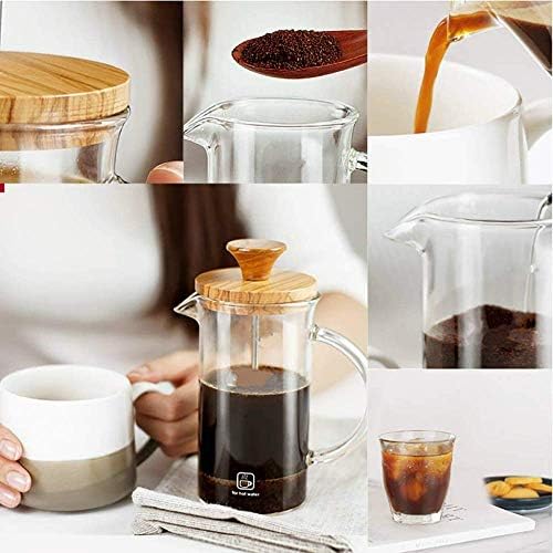 zaizai French Press Coffee Makers Olive Wood Coffee Maker Glass Pressure Pot 350 / 600ml teapot (Size: 600ml) - Image 6