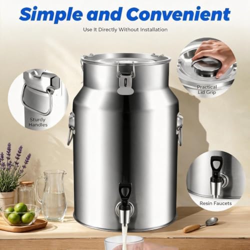 5.81 Gallon Stainless Steel Milk Can, Beverage Dispenser Tank with Spigot - Image 3