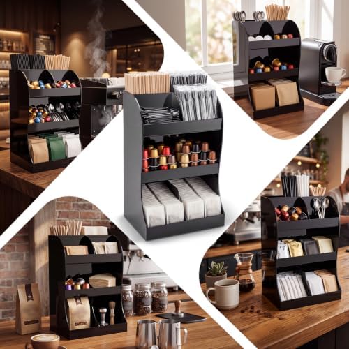 Wenqik 3 Tier Acrylic Coffee Bar Organizer Black Condiment Holder - Image 5