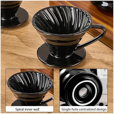 Ceramic Coffee Dripper Spiral Style Reusable Pour Over Maker With Detachable Stand For 1-2 Cups - Drip Filter Cup(Black Coffee Cup) - Image 4