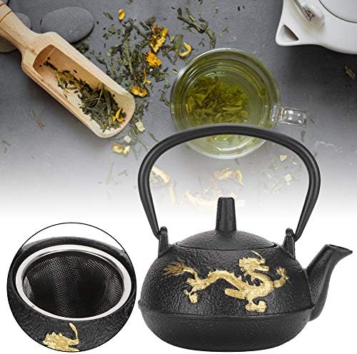 Tea Kettle, Chinese Style Tea Kettle Cast Iron Teapot with Gold Dragon Pattern Collectible Crafts for Tea House Restaurant Family Loose Leaf and Tea Bags - Image 3