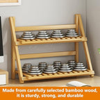 2-Tier Wooden Mug Holder Countertop, Coffee Station Organizer, Bamboo Counter Shelf for Tea Coffee Bar Accessories, Matcha Stand, Cup Display, Kitchen Condiment Storage Rack,Brown,15.75IN - Image 4