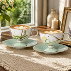 KAMMAK Tea Cups Set of 2,Ceramic Floral Pattern Demitasse Cup - Image 5