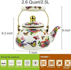 Vintage Enamel Tea Kettle 2.5L Butterfly Boho Floral Stovetop Teapot - Image 6