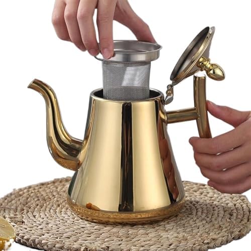 Gold,1.5L,Coffee Tea Pot, Stainless Steel Pour Over Kettle Gooseneck Spout Teapot Coffee Pot with Filter, Large Capacity Polished Teapot Kettle for Home Hotel Cafe Bar Restaurant by LGRFUXIN