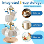 Mug Holder Tree, Non-Slip Iron Mug Stand with Wooden Base, 8 Coffee Cups Holder for Kitchen Countertop Organizer - Image 3