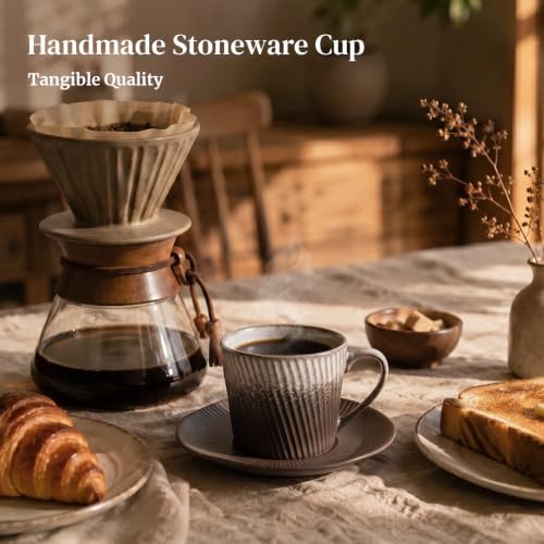 DOWAN 6 oz Espresso Cups with Saucers Set, Porcelain Cappuccino Coffee Cups for Latte, Mocha & Tea, Elegant Ceramic Coffee Cup Set for Home Cafe, Coffee Bar Accessories & Gifts - Image 4