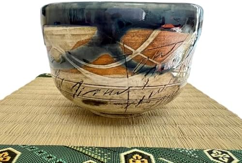 Hand-made Japanese Mino Ware Ceramic Matcha bowl Engraved with Lines Pattern 4.45 Inches Diameter Tea Cup for Tea Ceremony from Japan (Navy) - Image 3