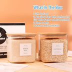 2 Pack Square Glass Flour and Sugar Containers with 132 Kitchen Pantry Labels - Thicken 85 FL OZ Large Glass Storage Jars with Airtight Bamboo Lid - Big Food Canisters for Cookies, Candy, Tea, Coffee - Image 2