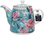London Pottery Classic Ceramic Bell -shaped Teapot, 1 Litre (33.8 Fl oz), Teal Floral, Vintage Flowers and Butterfly Patterns, Stainless Steel Tea Infuser, English Style Tea Pot for Afternoon Tea - Image 2