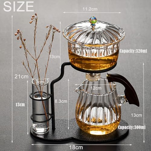 YUDIZWS Lazy Kung Fu Glass Tea Set Semi Automatic Tea Set I Glass Teapot with Infuser for Magnetic Water Flow Wooden Glass Teapot Set Excellent Gift for Tea Lovers,A - Image 2