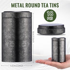 meekoo 18 Pcs Tea Tins Canister for Loose Tea 6 oz Airtight Tea Tins Bulk with Lids Metal Tea Jars Small Round Storage Containers for Travel Business Coffee Cans Candy Spices Herbs Kitchen(Black) - Image 2