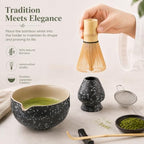 7 Pcs Matcha Set with Bamboo Whisk, Spout Bowl & Holder, Speckled Black - Image 6