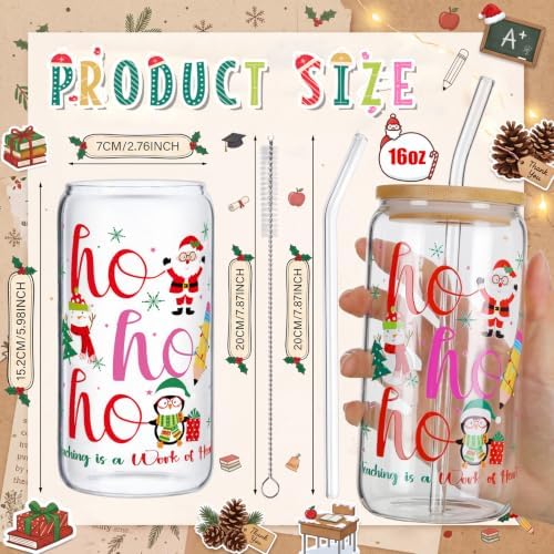 Vesici 6 Set Christmas Teacher Appreciation Gifts Glasses Cups 16 oz Women Drink Cup with Lid Straw and Stopper Can Shaped Thank You End of Year Gifts for Teacher from Student School Present(Classic) - Image 3
