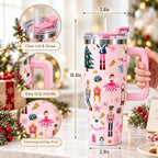 JarThenaAMCS 40 Oz Christmas Tumbler with Handle, Pink Nutcracker - Image 2