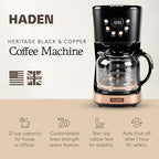 HADEN 12 Cup Programmable Drip Coffee Maker Coffee Machine, Black & Copper - Image 2