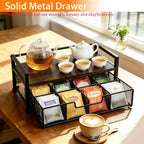 Tea Bag Organizer, Wooden Tea Box with Drawer and Top Tray, Rustic Brown - Image 6