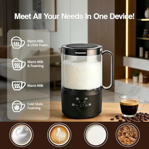 Milk Frother, 4-in-1 Electric Milk Steamer(10oz/300ml)，Automatic Hot and Cold Foam Maker for Iced Coffee, Lattes, Cappuccinos & Macchiatos, Non-Stick Interior, Black. - Image 6