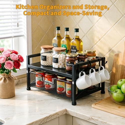 Tea Bag Organizer,Coffee Bar Organizer,Teabag Holder & Coffee Station with Storage Drawer,Wood Tea Station Chest Display Container Box for Countertop Kitchen (Grey) - Image 6