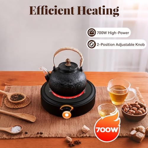 Electric Mini Stove Portable Hot Plate, 110V 700W Electric Heater with Adjustable Power for Teapot/Kettles/Ceramic/Glass Kettle, Electric Stove for Boiling Water, Making Tea/Coffee, Single Burner - Image 2