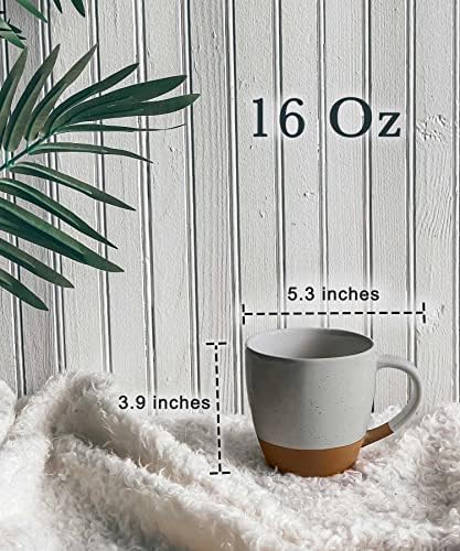 MORA Ceramic Large Latte Mug Set of 4, 16oz - Microwavable, Porcelain Coffee Cups With Big Handle - Modern, Boho, Unique Style For Any Kitchen. Microwave Safe Stoneware - Earl Grey - Image 2