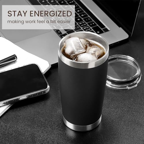MEWAY 20oz Tumbler 8 Pack Double Wall Vacuum Insulated Travel Mug Bulk, Stainless Steel Tumblers with Lid and Straw, Durable Powder Coated Coffee Cups for Cold & Hot Drinks (Black, 8) - Image 4