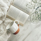 MORA Ceramic Large Latte Mug Set of 4, 16oz - Microwavable, Porcelain Coffee Cups With Big Handle - Modern, Boho, Unique Style For Any Kitchen. Microwave Safe Stoneware - Vanilla White - Image 6