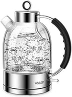 ASCOT Glass Electric Kettle, 1.5L Borosilicate Glass, 1500W, Silver by ASCOT