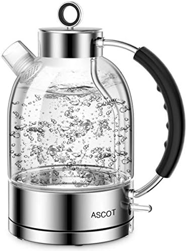ASCOT Glass Electric Kettle, 1.5L Borosilicate Glass, 1500W, Silver by ASCOT