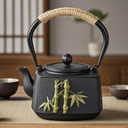 Cast Iron Teapot with Infuser,Japanese Tetsubin Tea Kettle with Bamboo Pattern,Stovetop Safe Boiling Water Kettle,1.2L Fully Enameled Interior Teapot for Loose Tea and Camping - Image 2