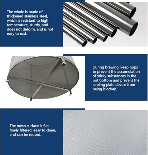 400 Micron Mesh Stainless Steel Hop Filter Barrel Strainer with Hook - Brewing Grain Basket for Homebrew Hops Wine,12.9x12.9 inch - Image 6