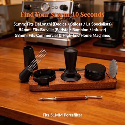 8PCS Espresso Accessories Kit, 51mm Espresso Tamper Tool Coffee Tamper Set with Coffee Distributor, Espresso Tamping Station, WDT Tool, Puck Screen, Dosing Funnel, Latte Art Pen for Espresso Lovers - Image 2